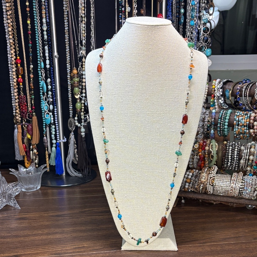 Acrylic Beaded Necklace with Multi-Colored Accents